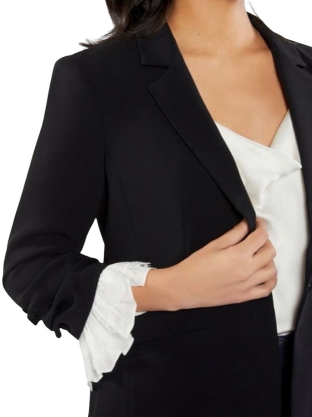 NWT Cinq À Sept Cheyenne Ruffle-Cut Blazer with Lace 6 Black